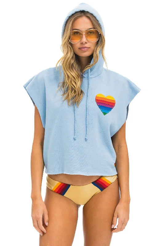 RAINBOW HEART STITCH SLEEVELESS RELAXED CROPPED PULLOVER HOODIE - ICE