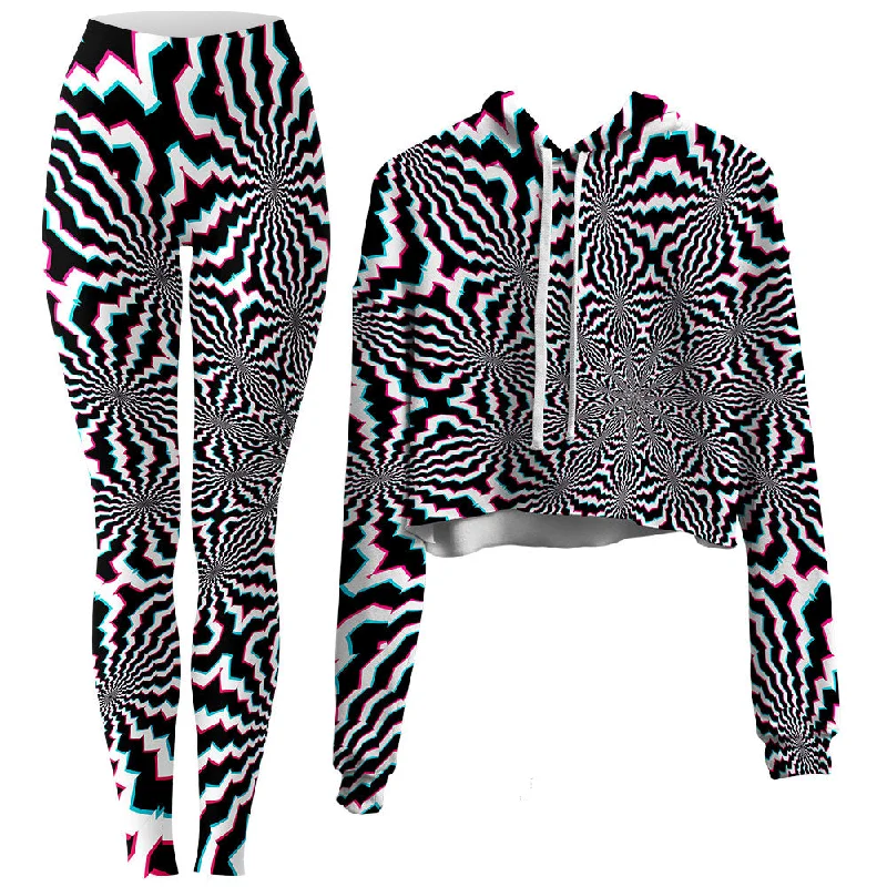 Fractal Ripples Crop Hoodie and Leggings Combo